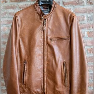 Schott NYC Men’s Waxed Natural Pebbled Cowhide Café Leather Jacket (Medium)